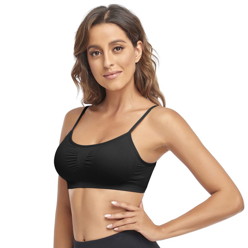 Litthing Bralettes Padded for Women Cami Strap Bra Seamless Sportsbra Wireless Comfort Yoga Lightly T-Shirt Tank Tops Black White Skin - Image 2